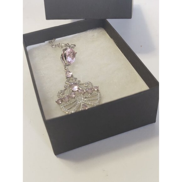 Women's Sterling Silver 16" Neckalce & Pendant Kunzite & CZ NEW - Picture 13 of 14